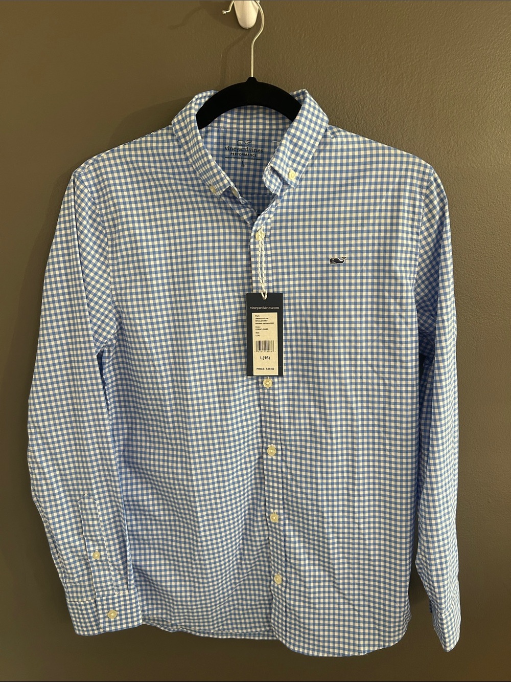 Vineyard Vines Boys Blue and White Gingham Button-Down Shirt